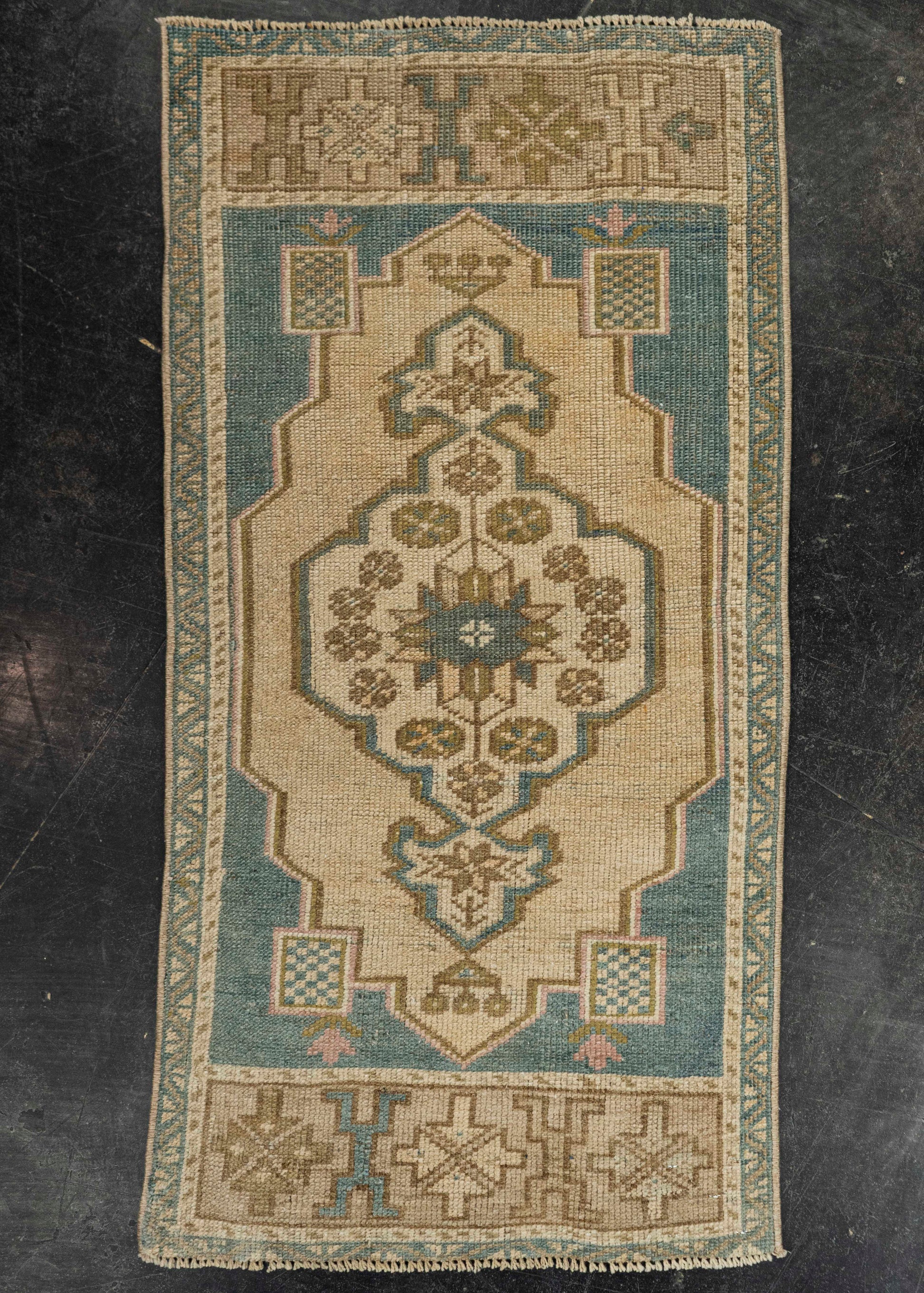 Turkish Mini Rug Oriental Hand Knotted Vintage Rug 1'9" x 3'6" #21244