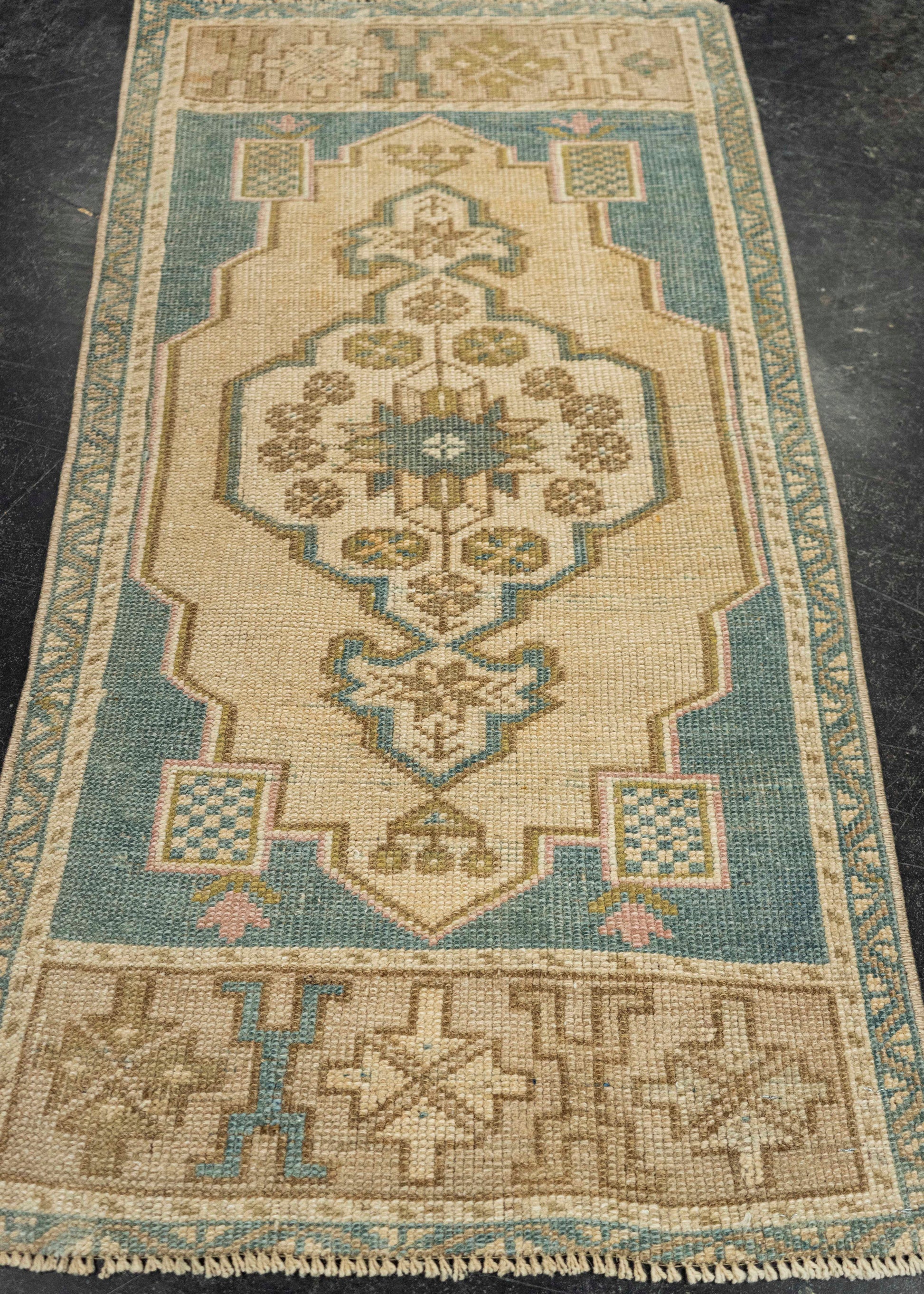 Turkish Mini Rug Oriental Hand Knotted Vintage Rug 1'9" x 3'6" #21244