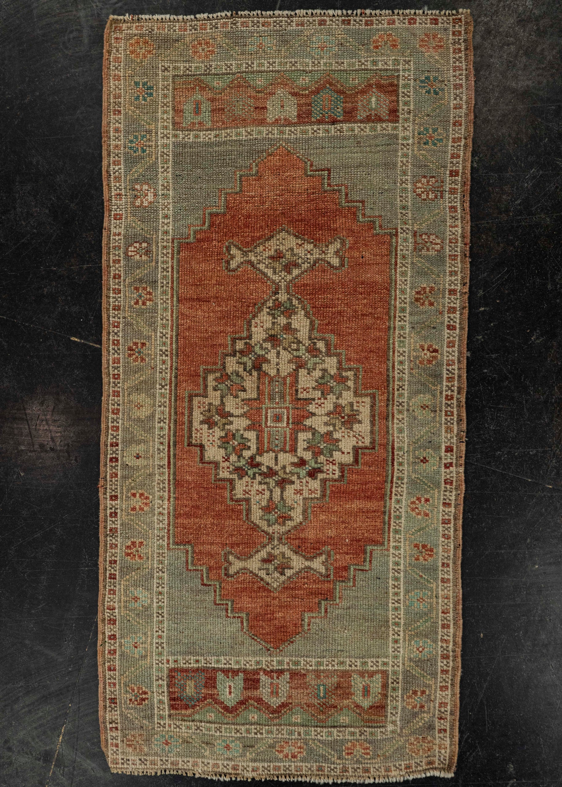 Turkish Mini Rug Oriental Hand Knotted Vintage Rug 1'10" x 3'9" #21250
