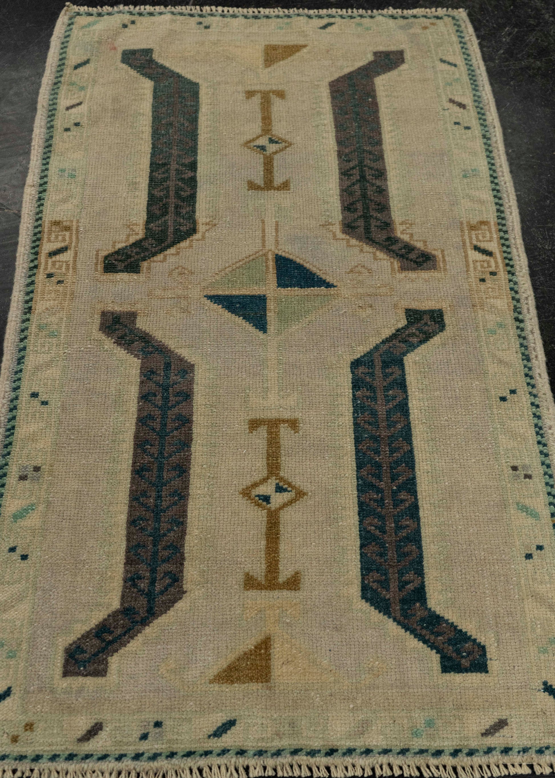 Turkish Mini Rug Oriental Hand Knotted Vintage Rug 1'11" x 3'2" #21211
