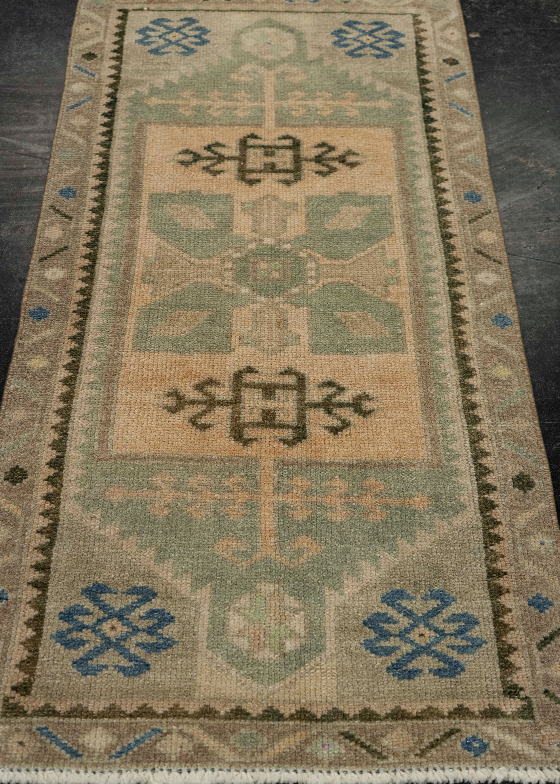 Turkish Mini Rug Oriental Hand Knotted Vintage Rug 1'8" x 3'3" #21102