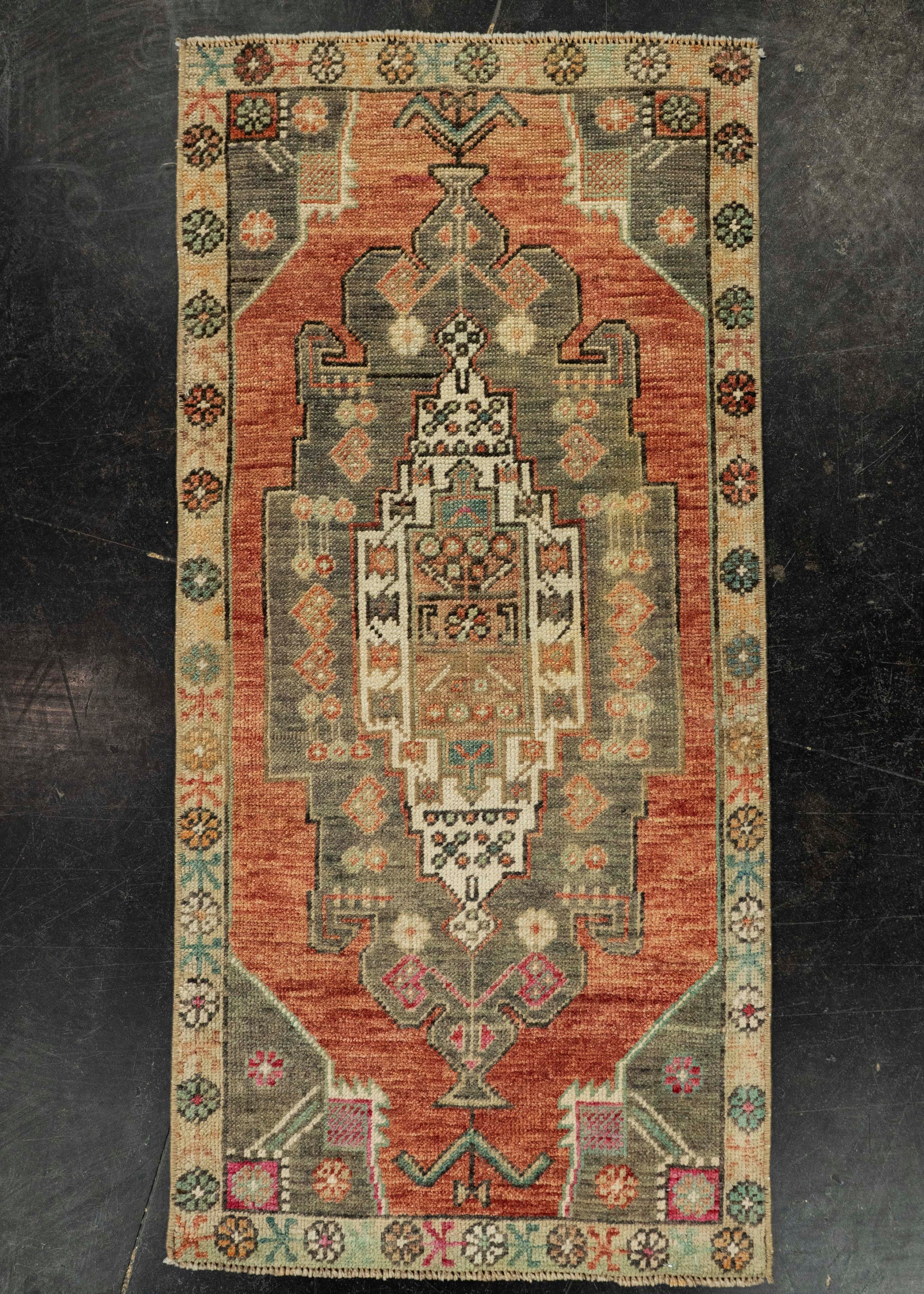 Turkish Mini Rug Oriental Hand Knotted Vintage Rug 1'8" x 3'6" #21178
