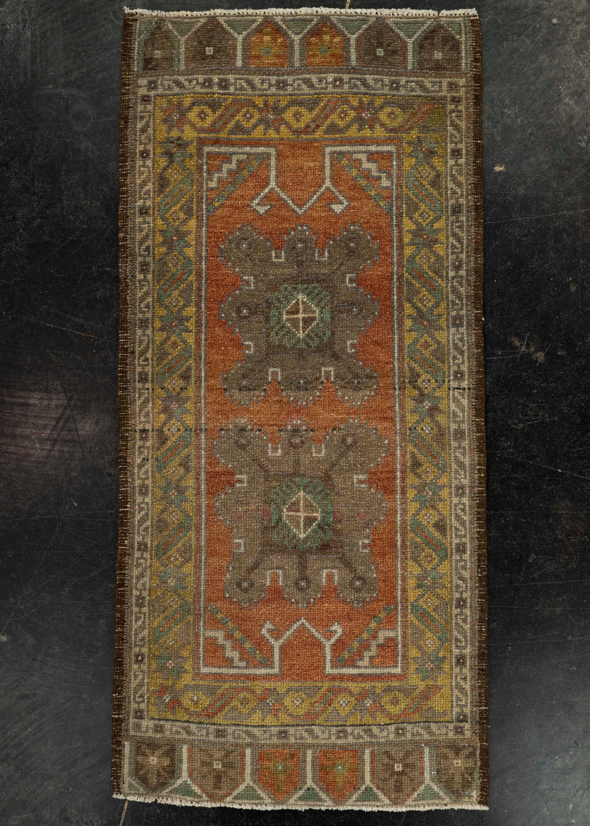 Turkish Mini Rug Oriental Hand Knotted Vintage Rug 1'7" x 3'6" #21032