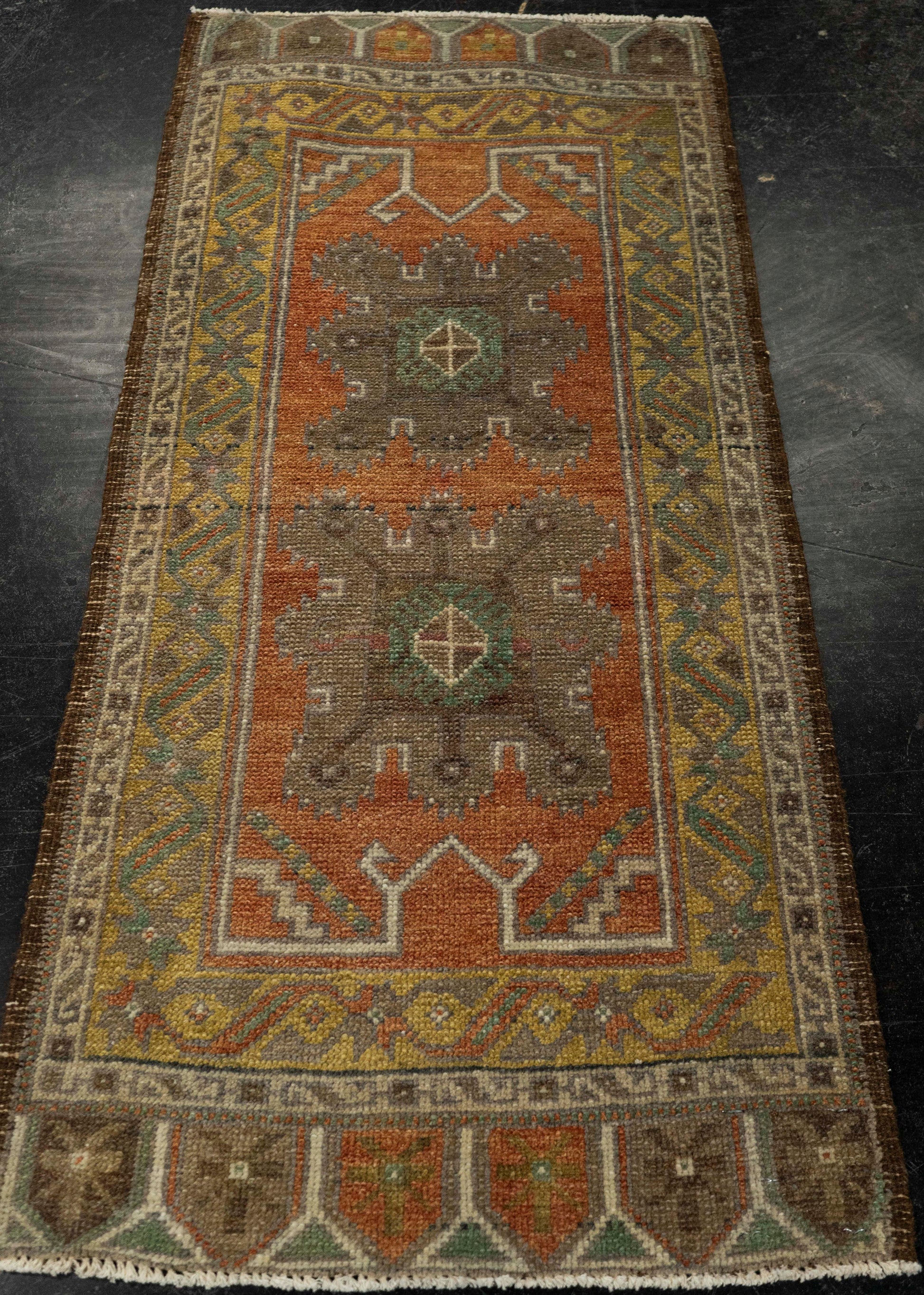 Turkish Mini Rug Oriental Hand Knotted Vintage Rug 1'7" x 3'6" #21032