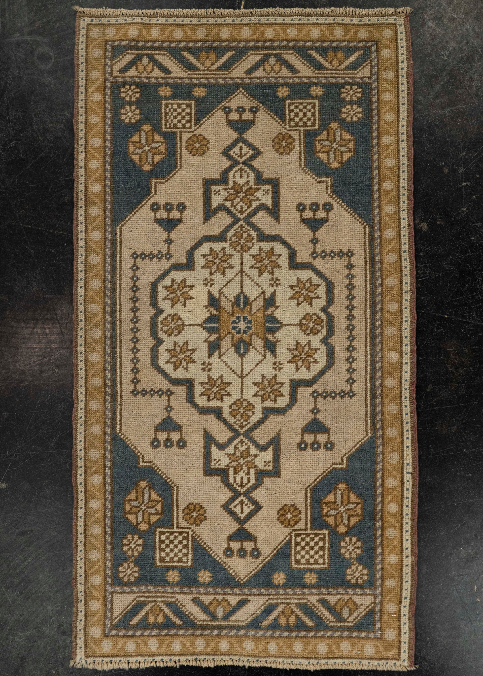Turkish Mini Rug Oriental Hand Knotted Vintage Rug 1'11" x 3'6" #21204