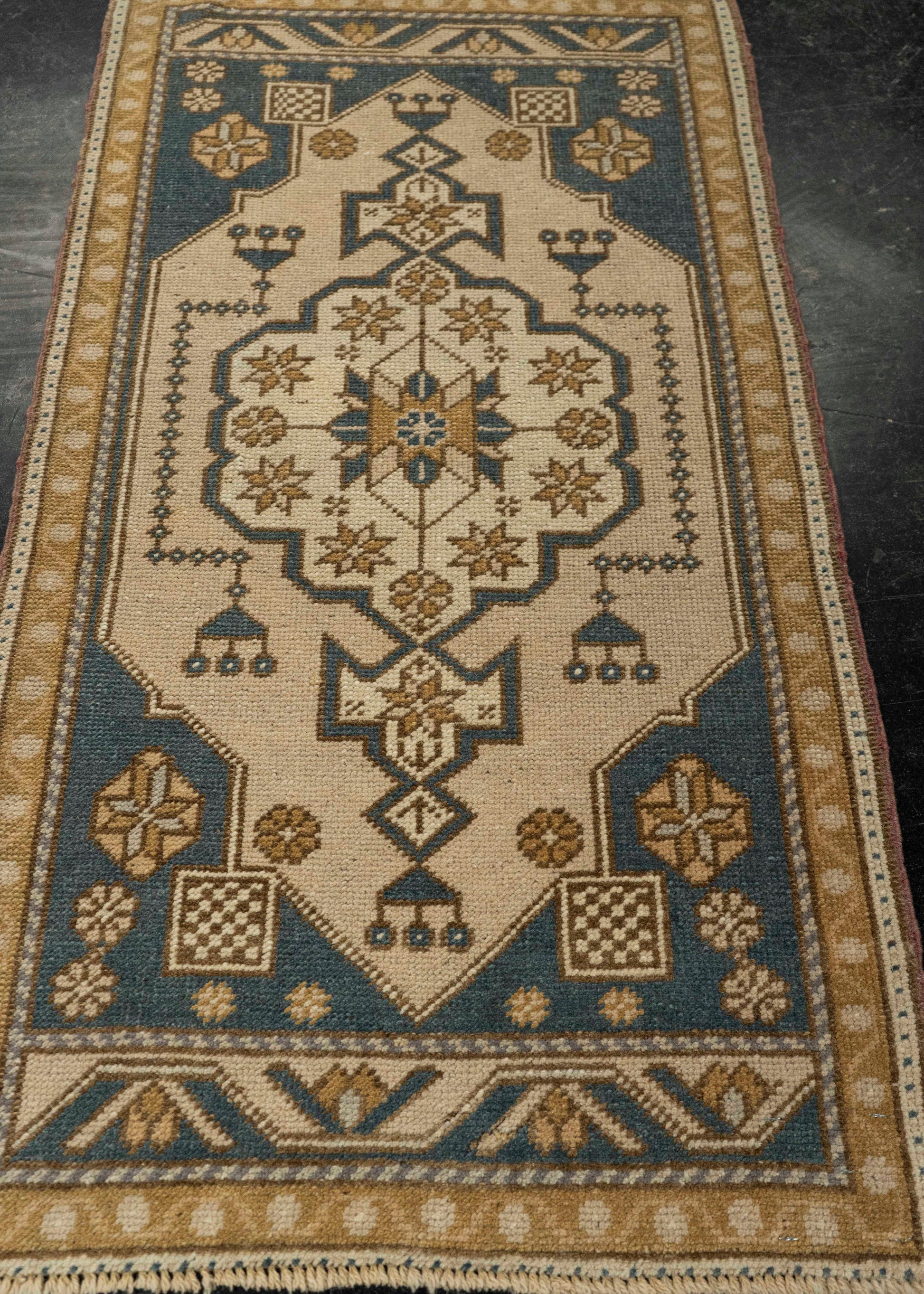 Turkish Mini Rug Oriental Hand Knotted Vintage Rug 1'11" x 3'6" #21204