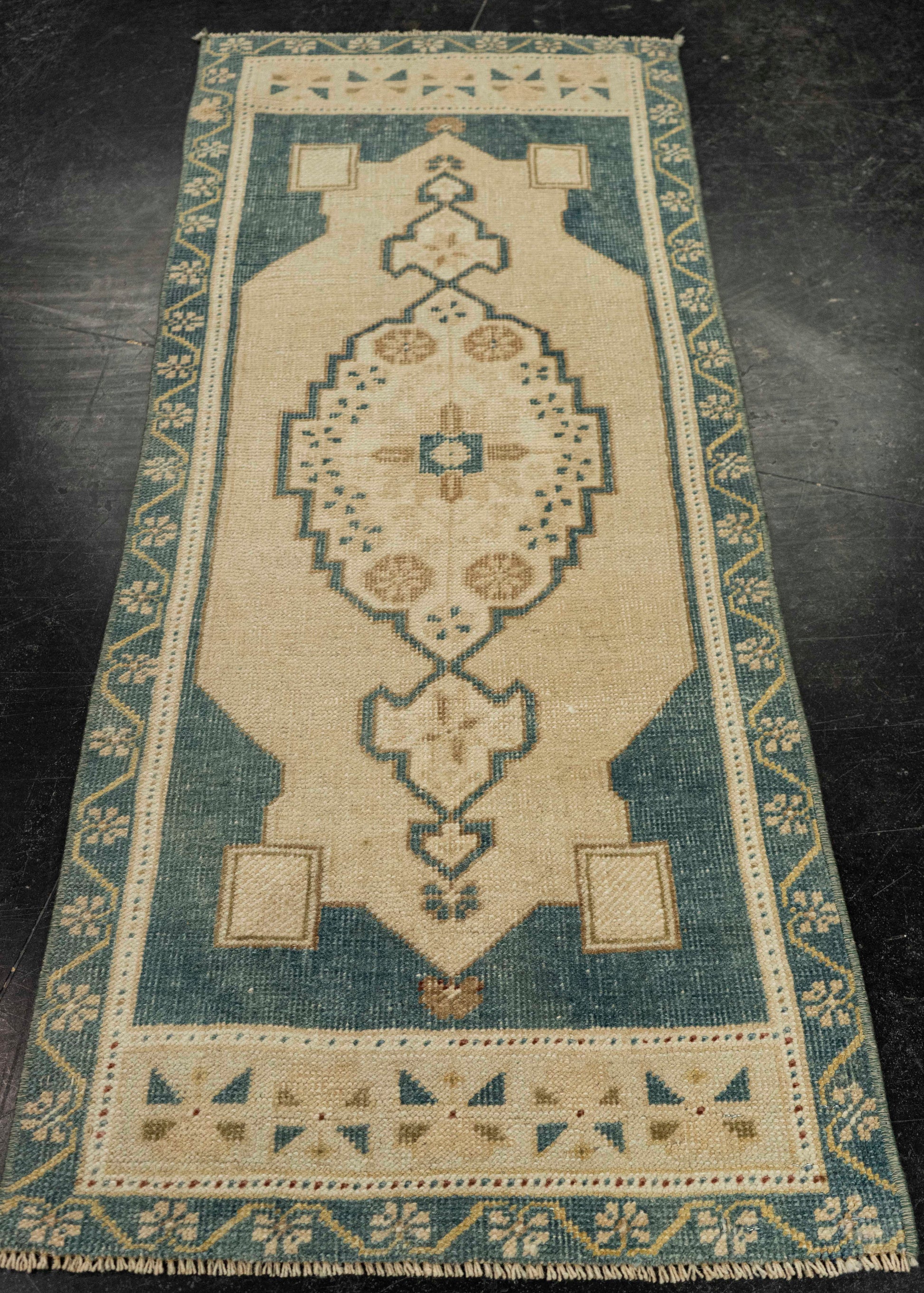 Turkish Mini Rug Oriental Hand Knotted Vintage Rug 1'8" x 4' #21148