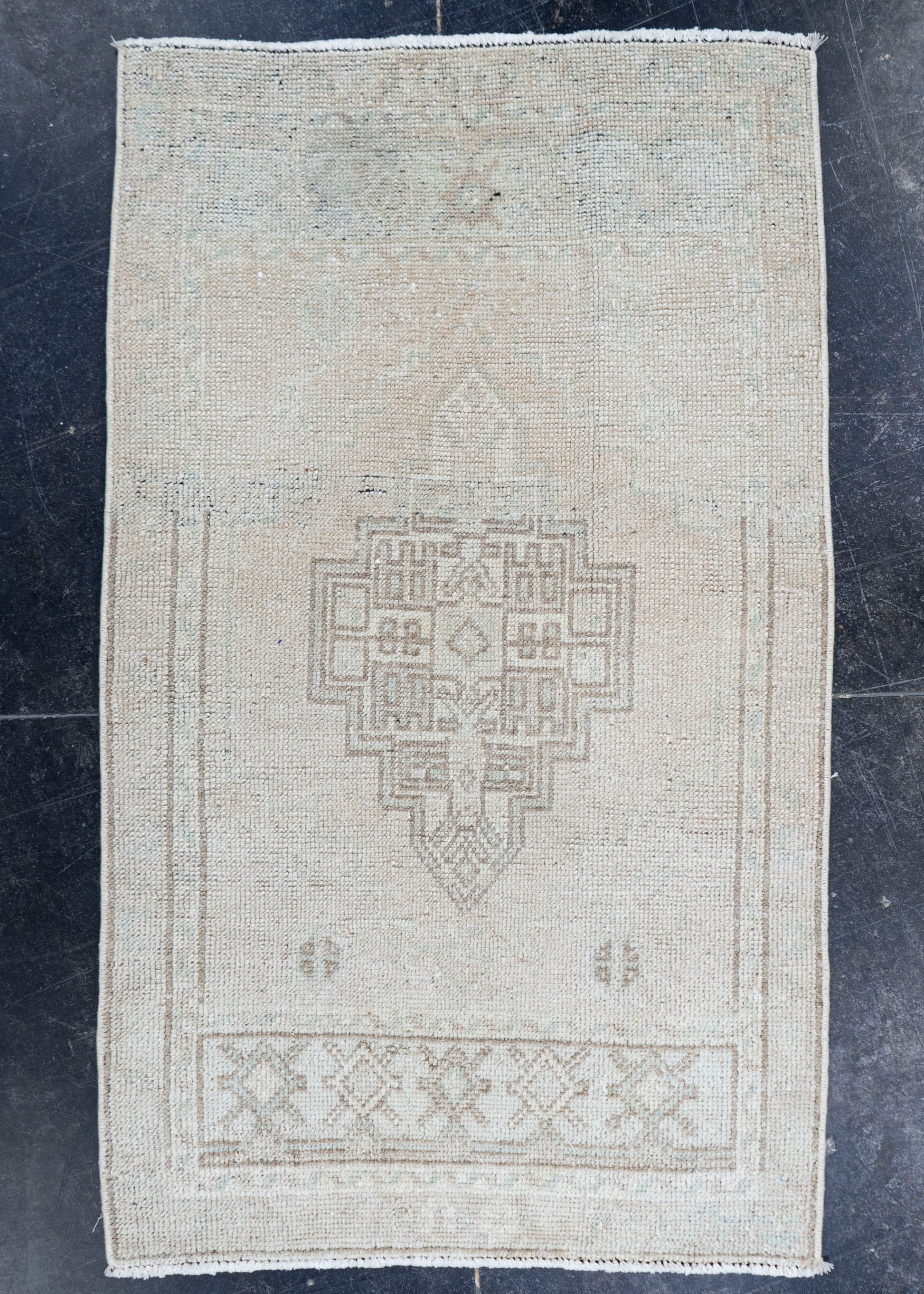 Turkish Mini Rug Oriental Hand Knotted Vintage Rug 1'10" x 3' #16751