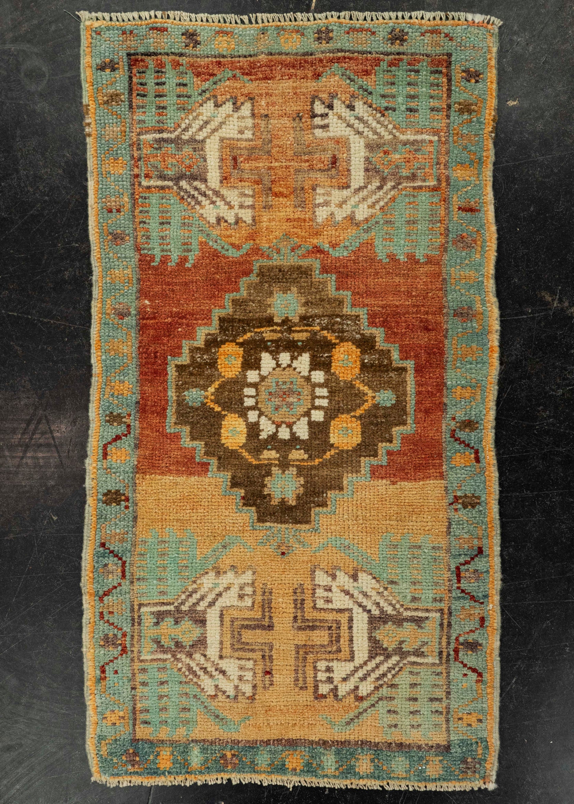 Turkish Mini Rug Oriental Hand Knotted Vintage Rug 1'7" x 2'11" #21181