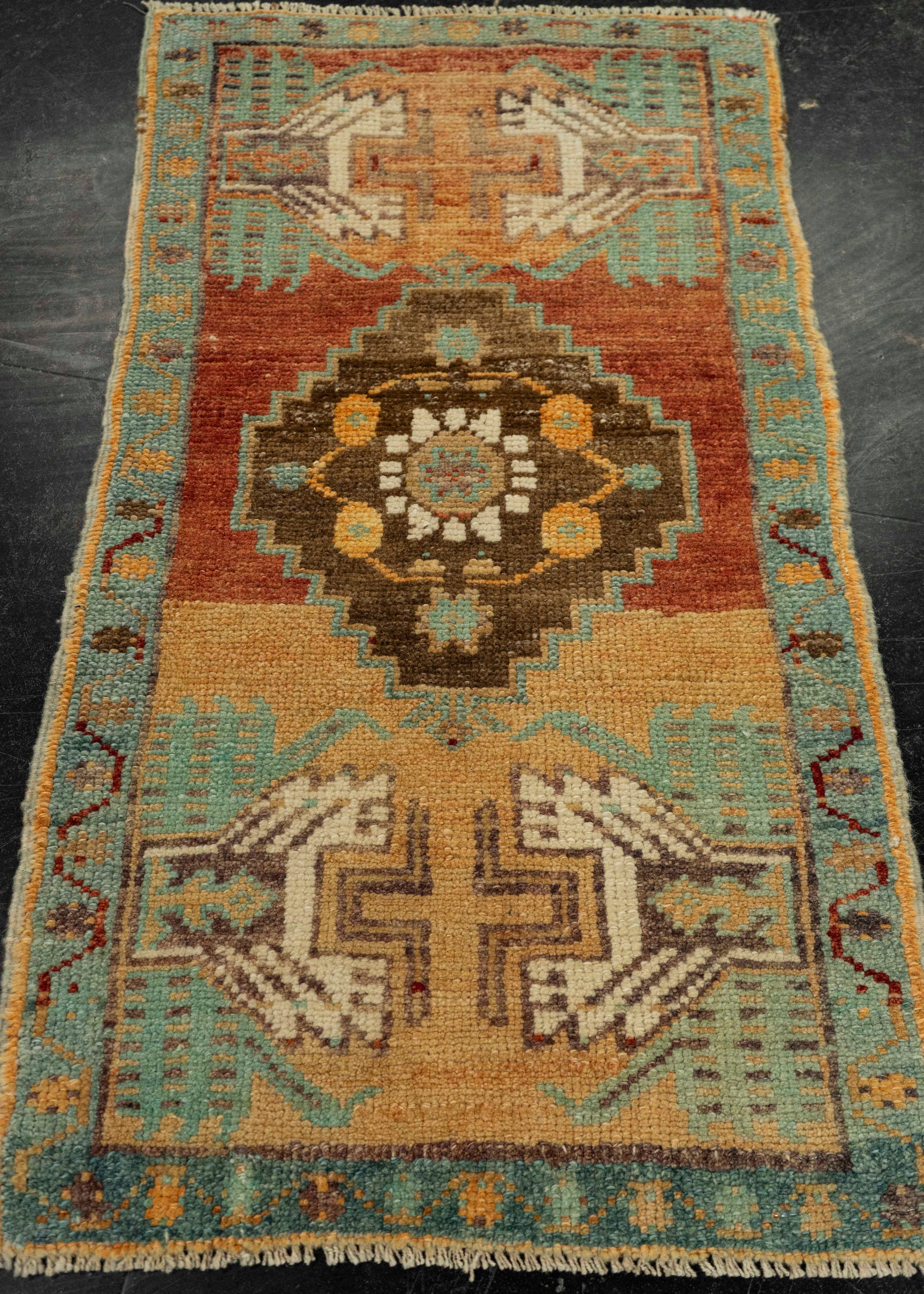 Turkish Mini Rug Oriental Hand Knotted Vintage Rug 1'7" x 2'11" #21181