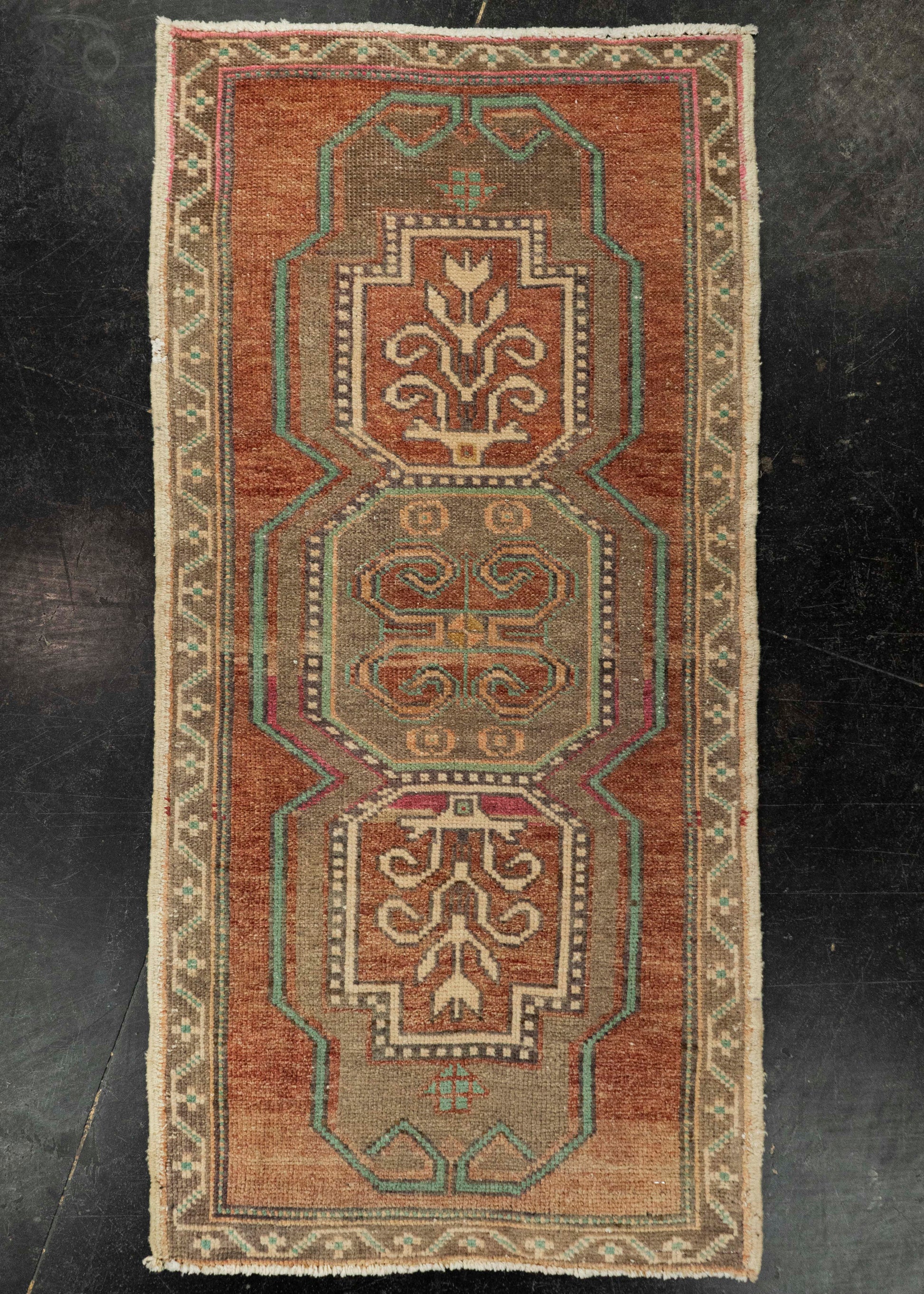 Turkish Mini Rug Oriental Hand Knotted Vintage Rug 1'9" x 3'7" #21157