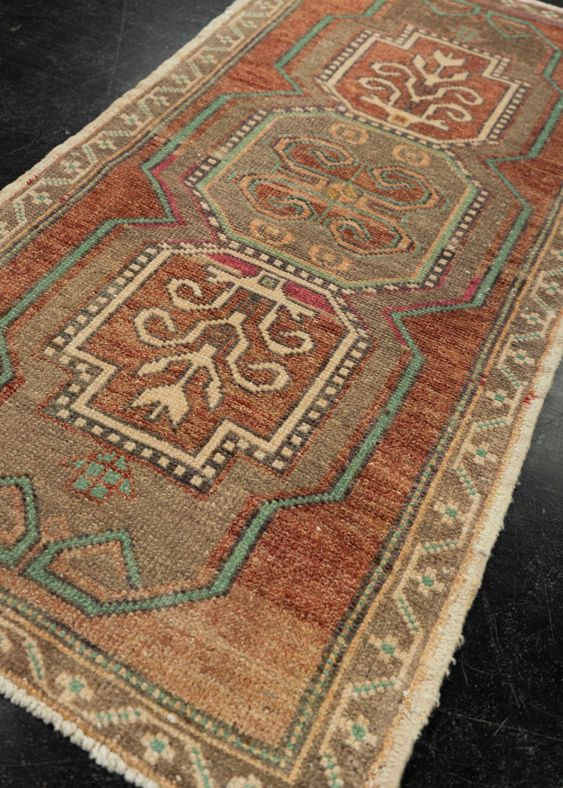 Turkish Mini Rug Oriental Hand Knotted Vintage Rug 1'9" x 3'7" #21157