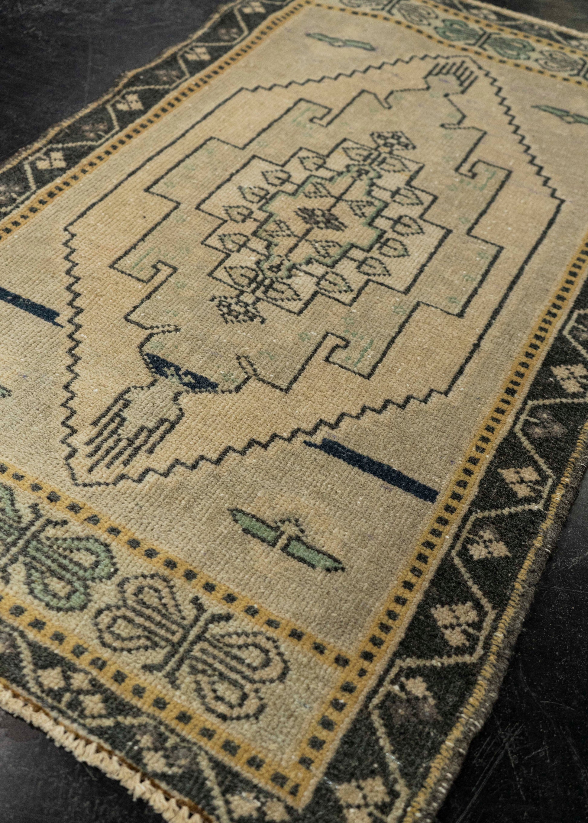 Turkish Mini Rug Oriental Hand Knotted Vintage Rug 1'11" x 3'3" #21202