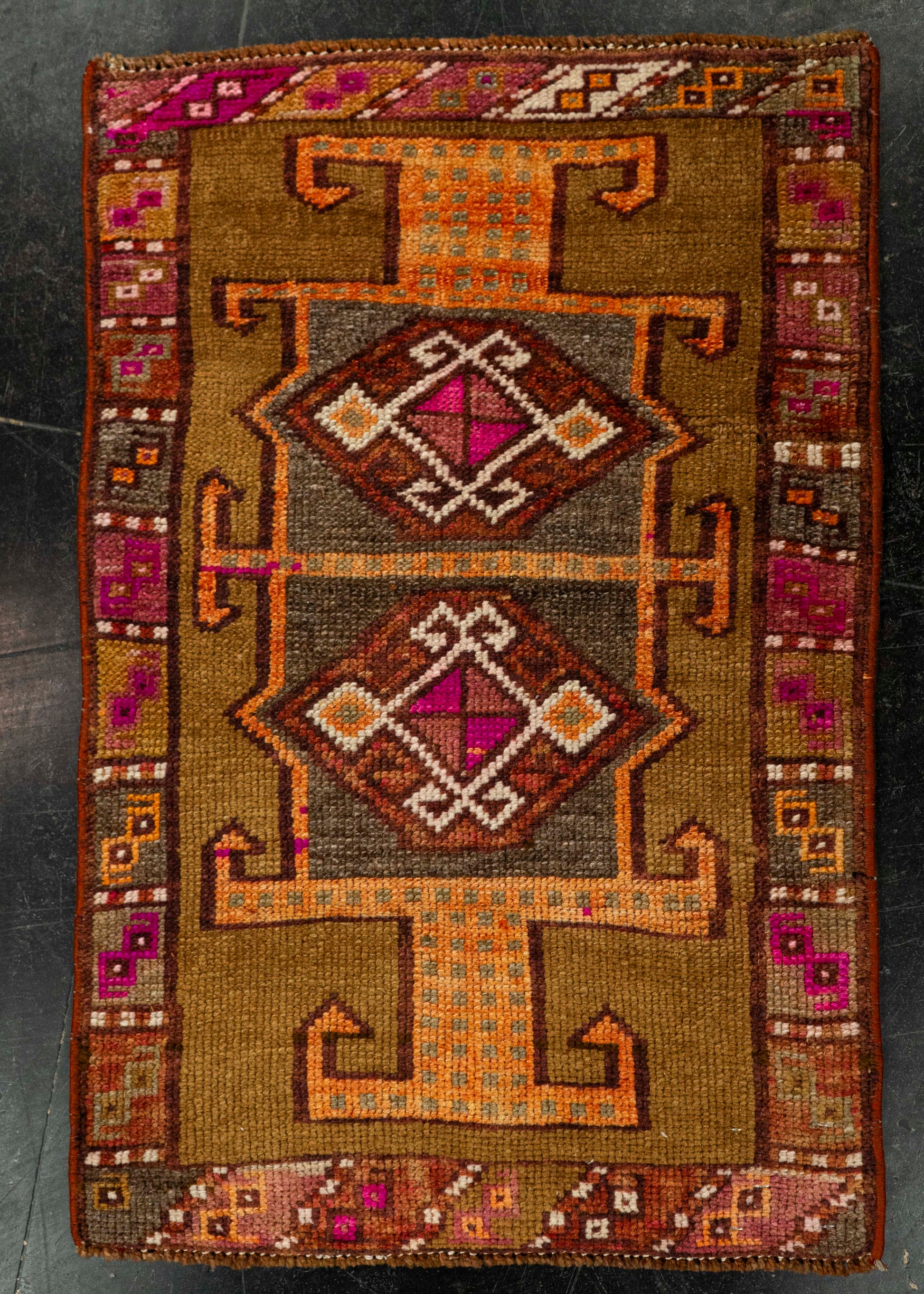 Turkish Mini Rug Oriental Hand Knotted Vintage Rug 1'9" x 1'8" #21068