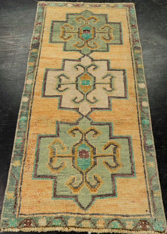 Turkish Mini Rug Oriental Hand Knotted Vintage Rug 1'5" x 3'2" #21153