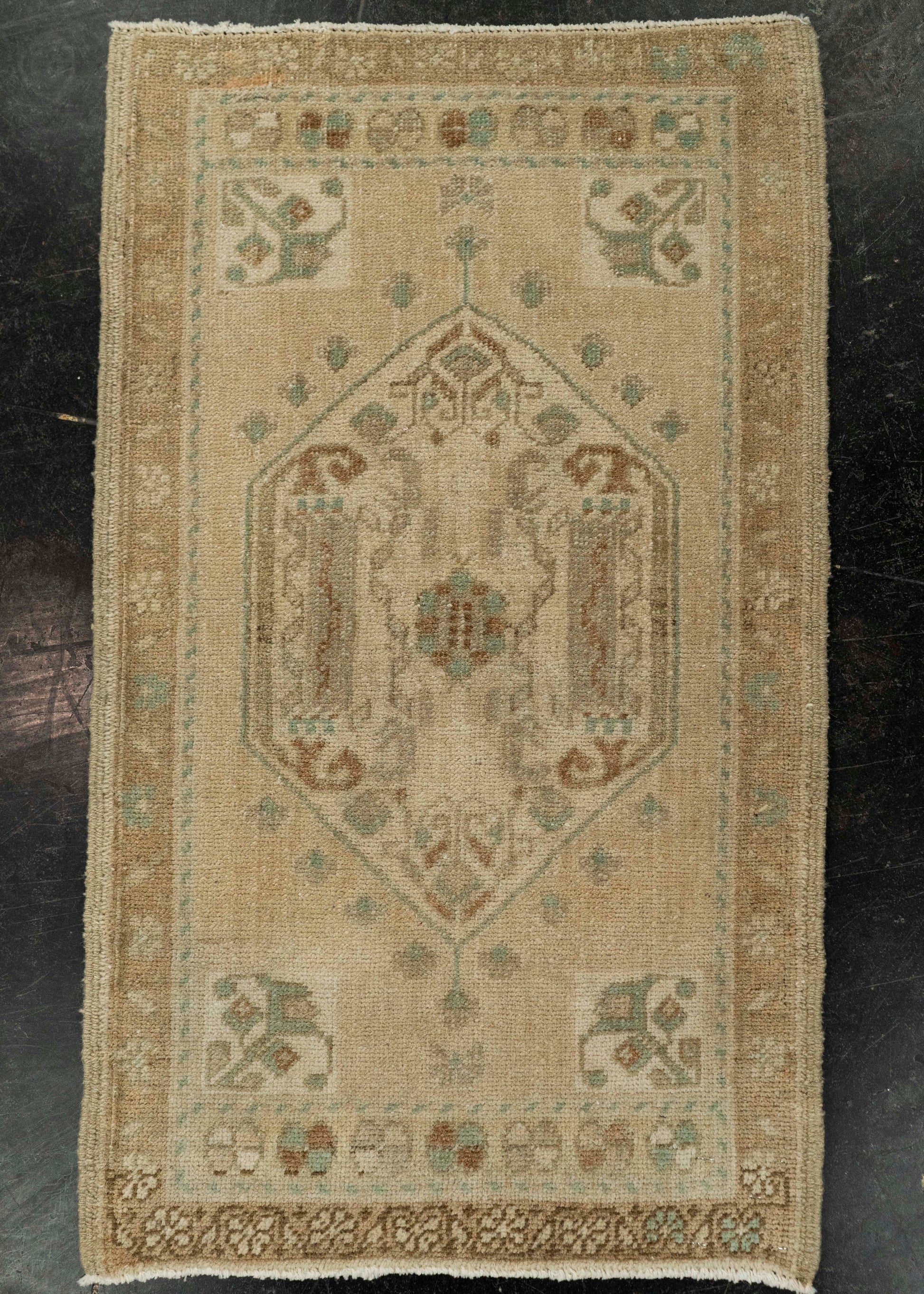 Turkish Mini Rug Oriental Hand Knotted Vintage Rug 1'10" x 3' #21091