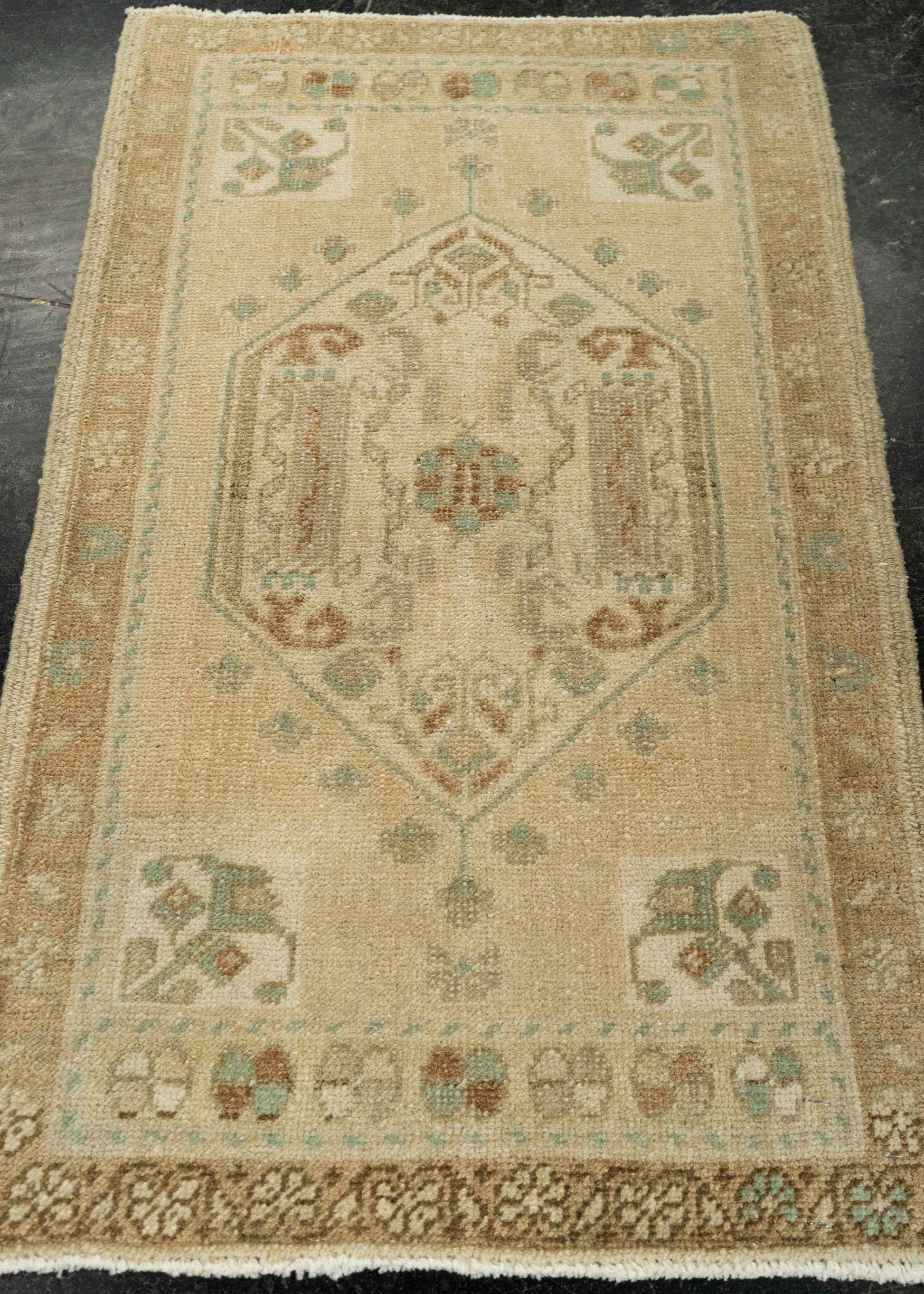 Turkish Mini Rug Oriental Hand Knotted Vintage Rug 1'10" x 3' #21091