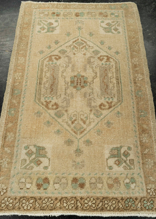 Turkish Mini Rug Oriental Hand Knotted Vintage Rug 1'10" x 3' #21091