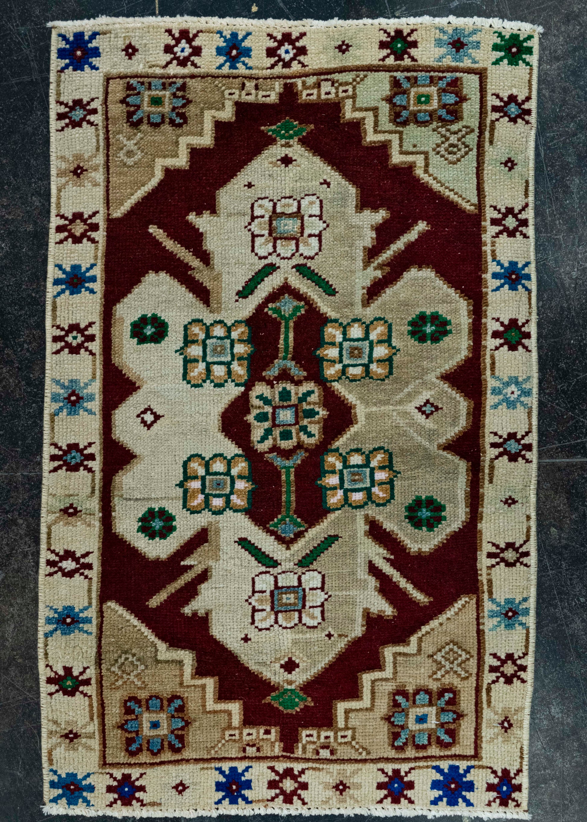 Turkish Mini Rug Oriental Hand Knotted Vintage Rug 1'7" x 2'6" #20630