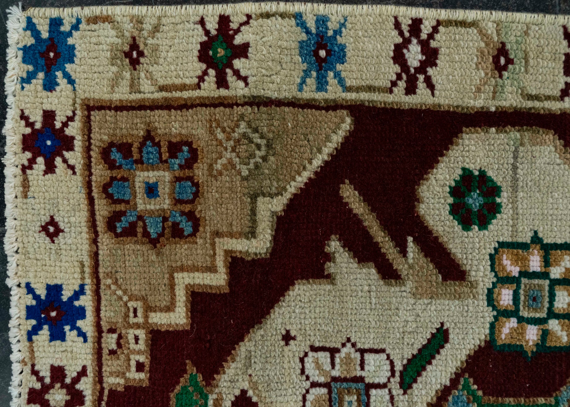 Turkish Mini Rug Oriental Hand Knotted Vintage Rug 1'7" x 2'6" #20630