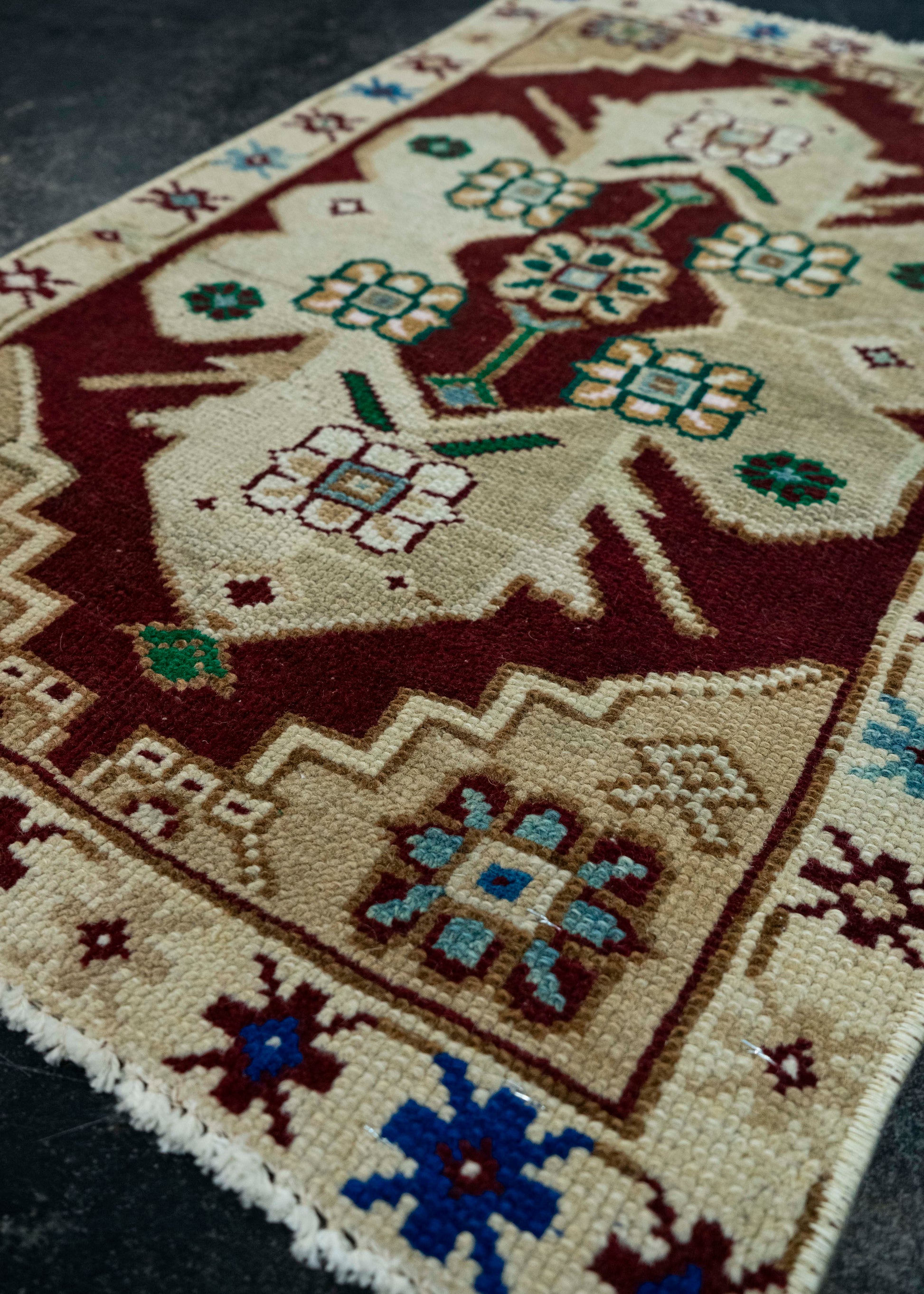 Turkish Mini Rug Oriental Hand Knotted Vintage Rug 1'7" x 2'6" #20630