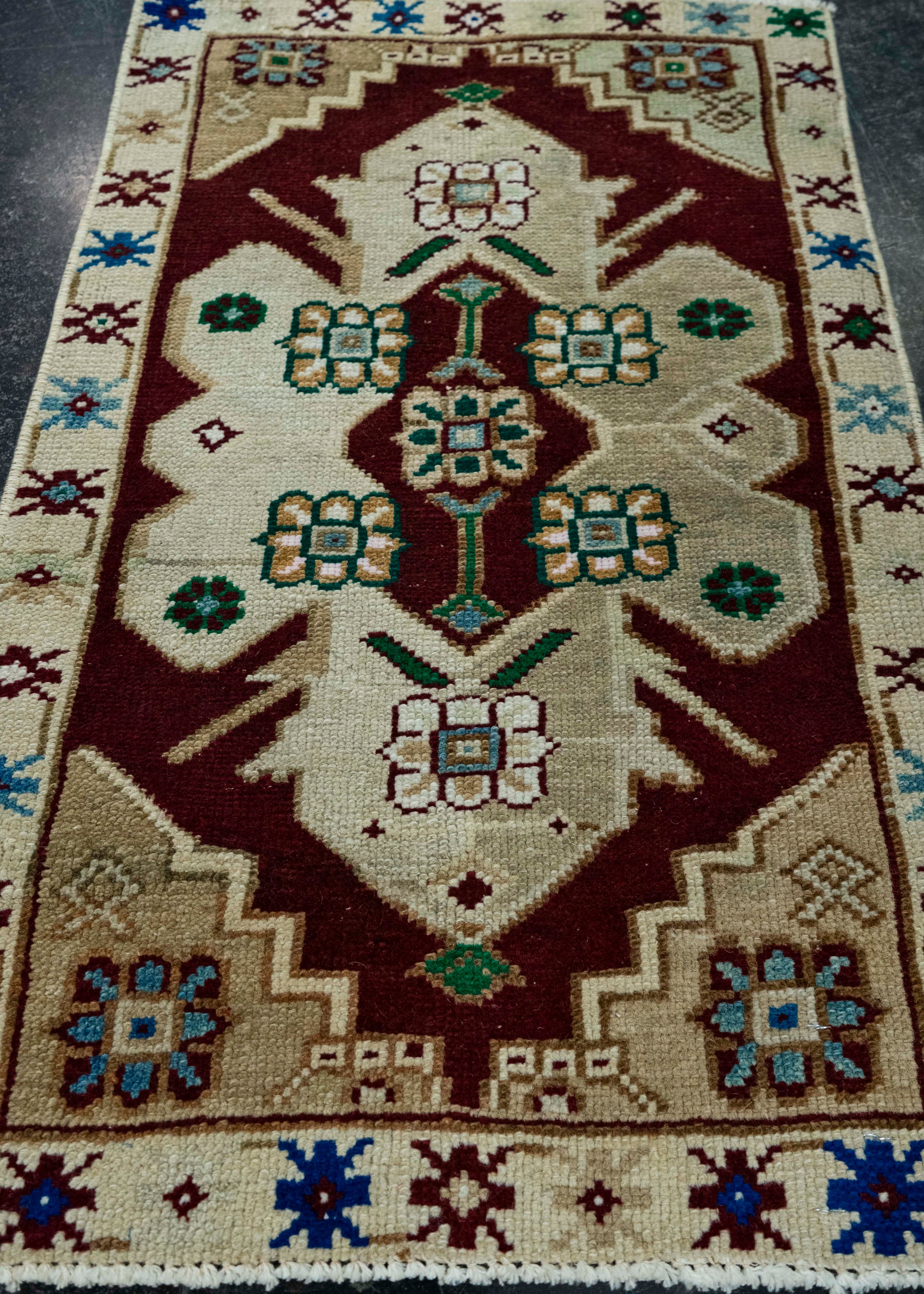 Turkish Mini Rug Oriental Hand Knotted Vintage Rug 1'7" x 2'6" #20630