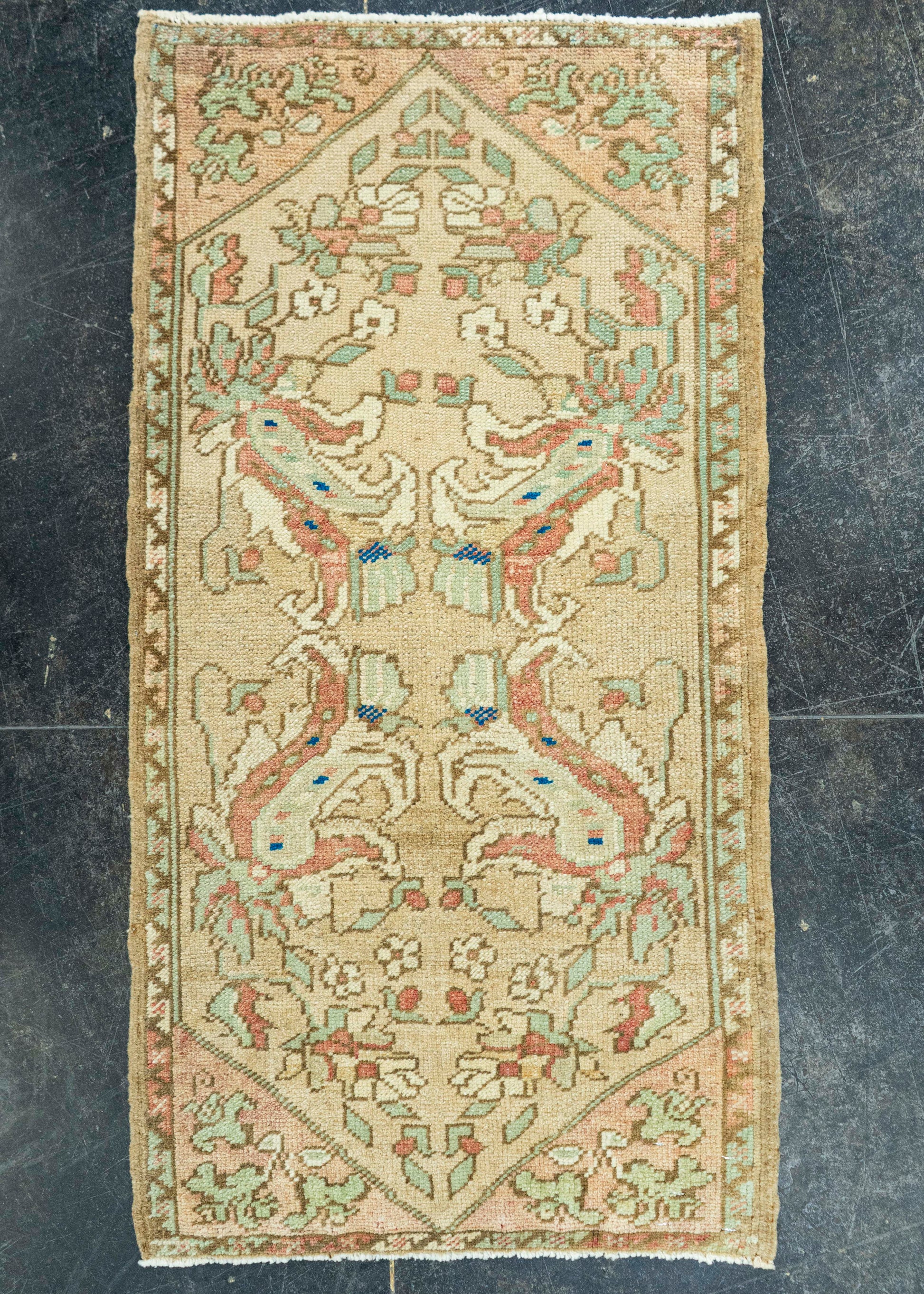 Turkish Mini Rug Oriental Hand Knotted Vintage Rug 1'7" x 3'2" #20753