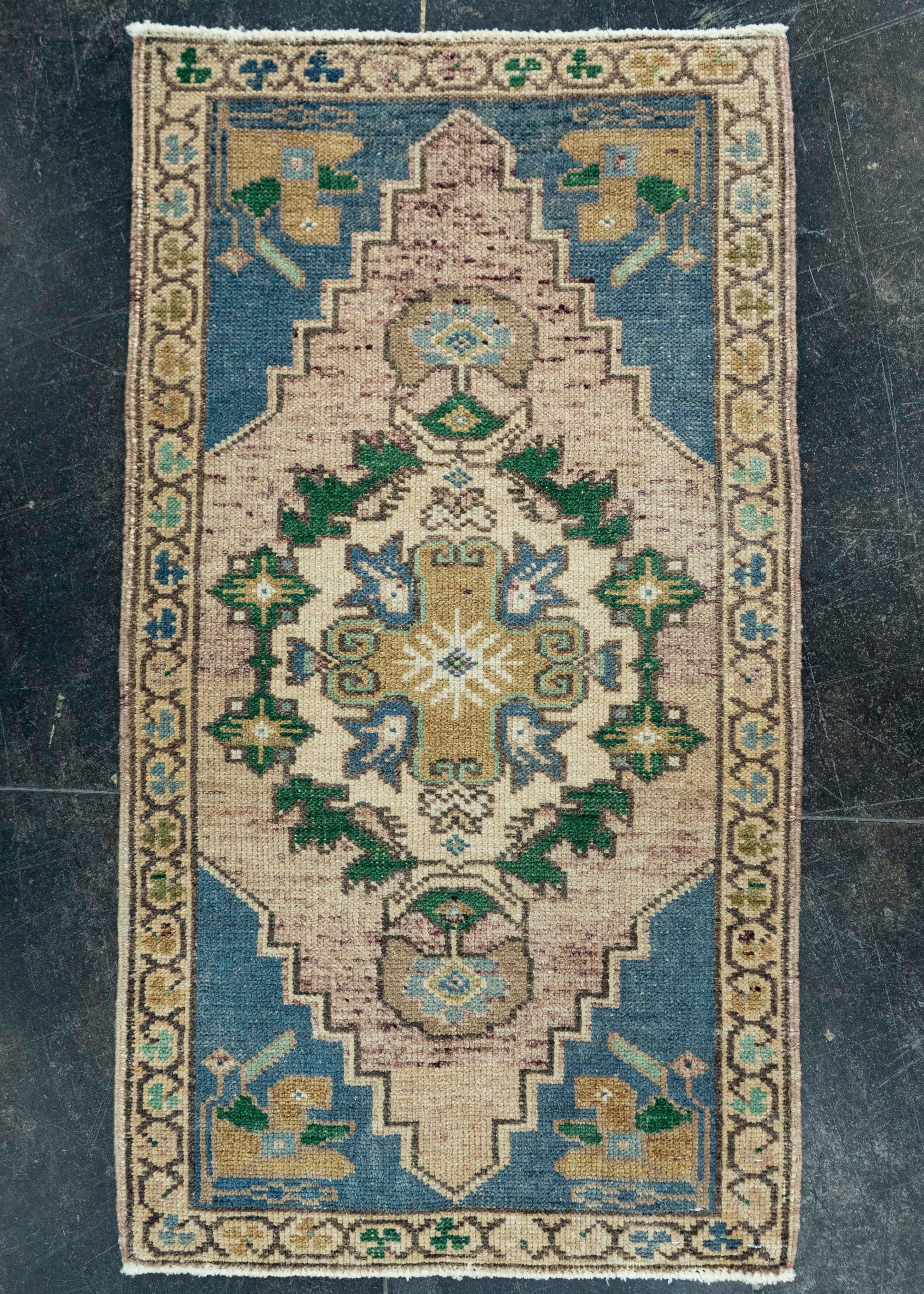 Turkish Mini Rug Oriental Hand Knotted Vintage Rug 1'8" x 3' #20740