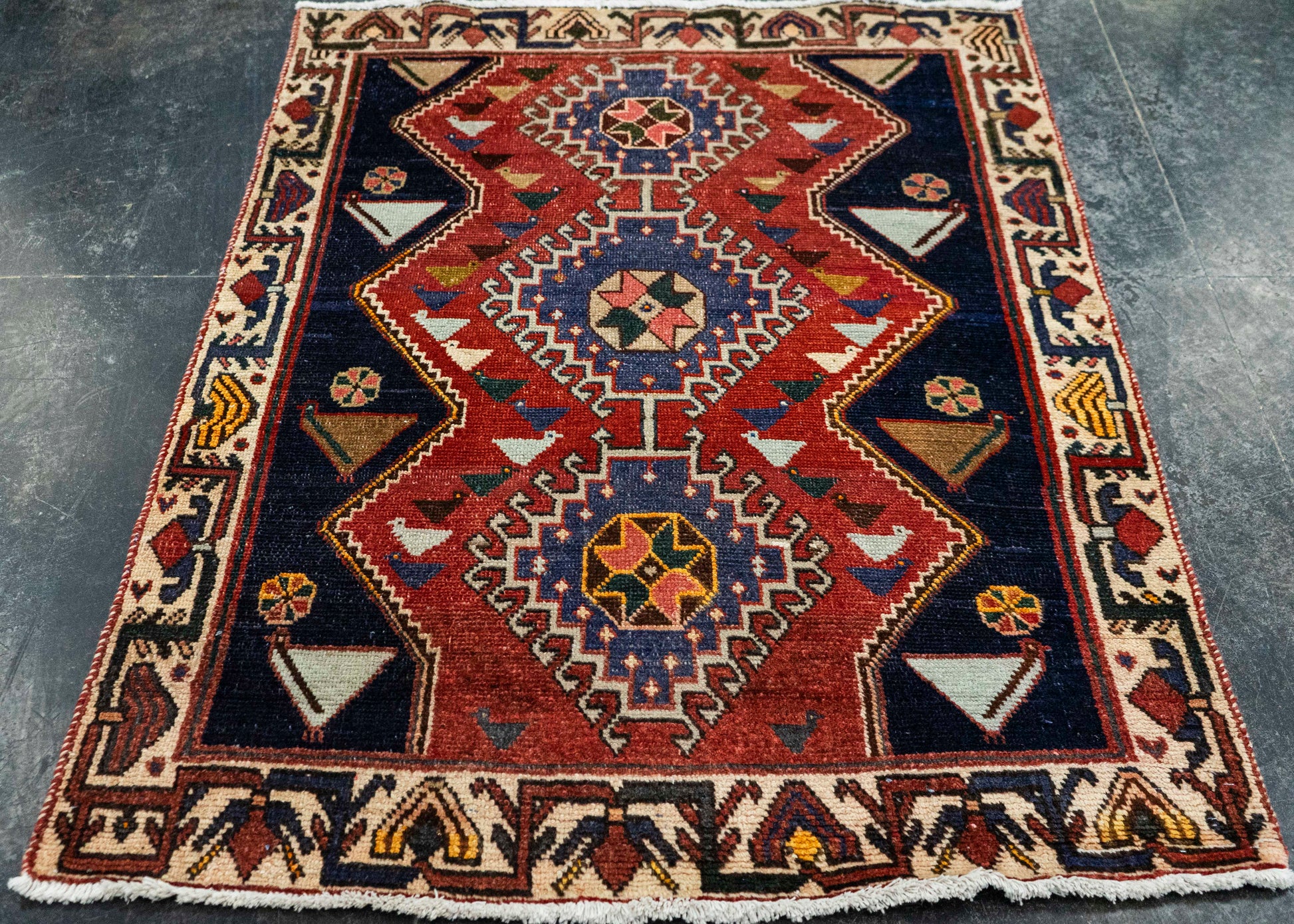 Oriental Handmade Vintage Rug 3'7" x 4'9" #21479