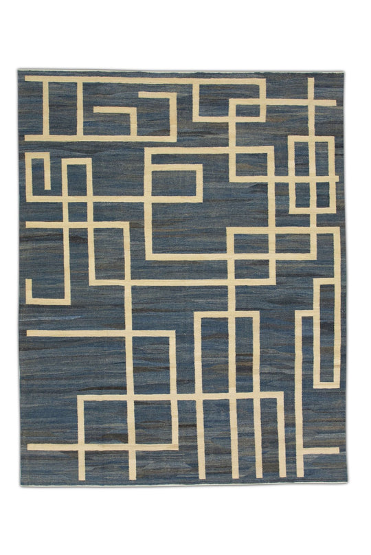 Handmade Blue Flat Weave Turkish Kilim Rug 8'5" x 10'7" #F-1003