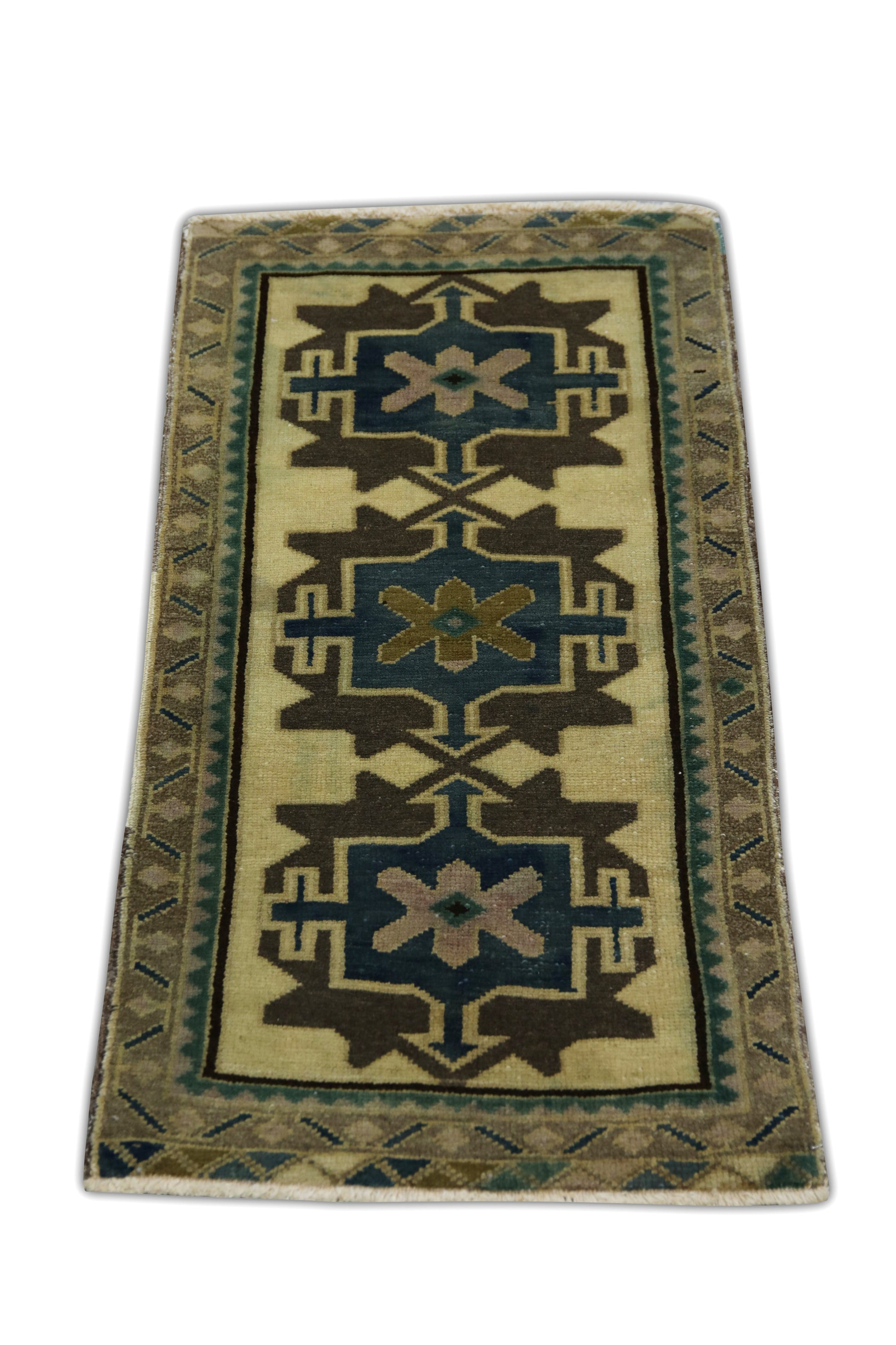Oriental Hand Knotted Vintage Turkish Mini Rug 1'8" x 3'2" #1368