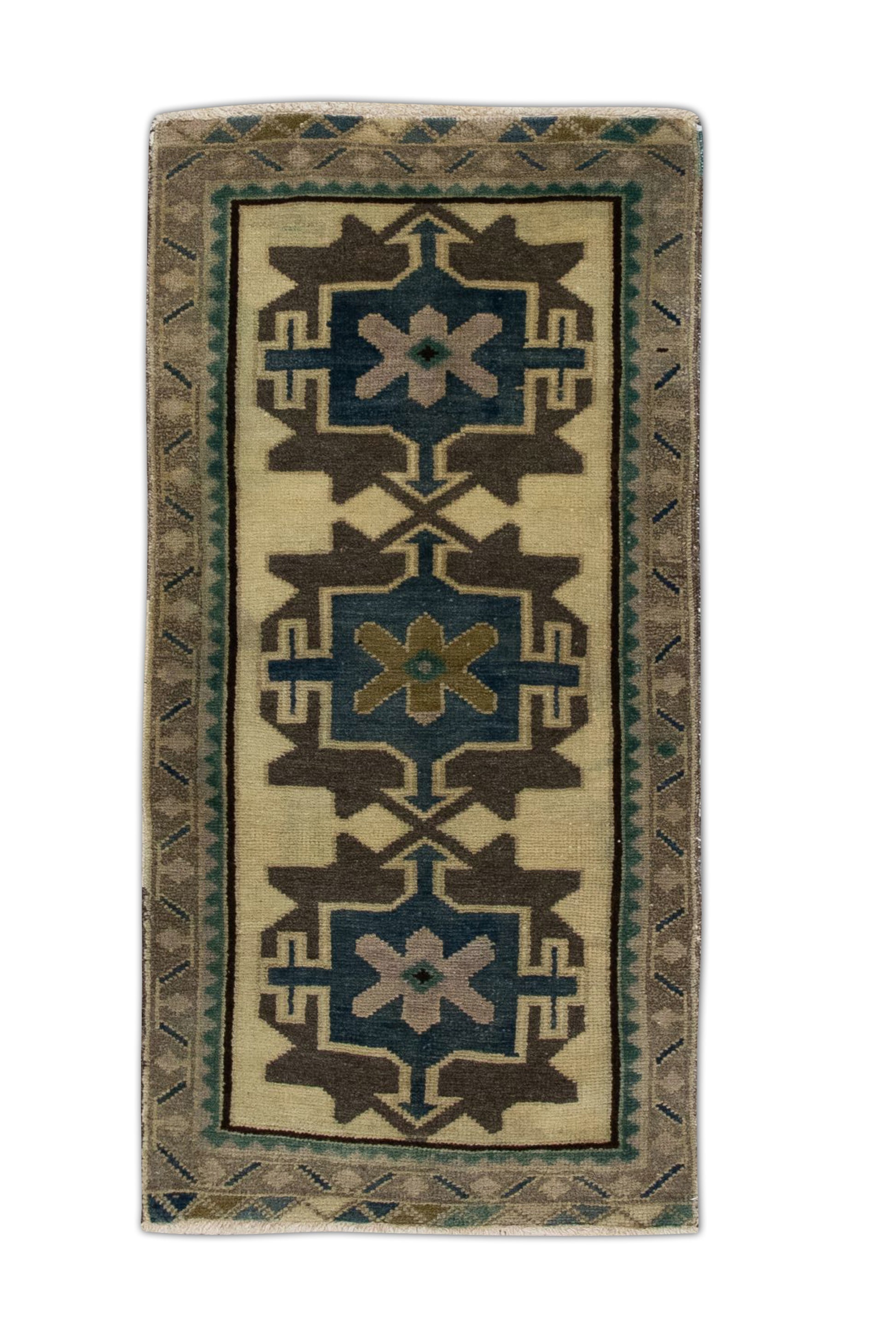 Oriental Hand Knotted Vintage Turkish Mini Rug 1'8" x 3'2" #1368
