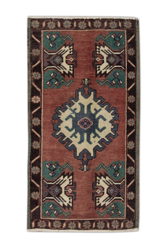 Oriental Hand Knotted Vintage Turkish Mini Rug 1'8" x 3'2" #6165