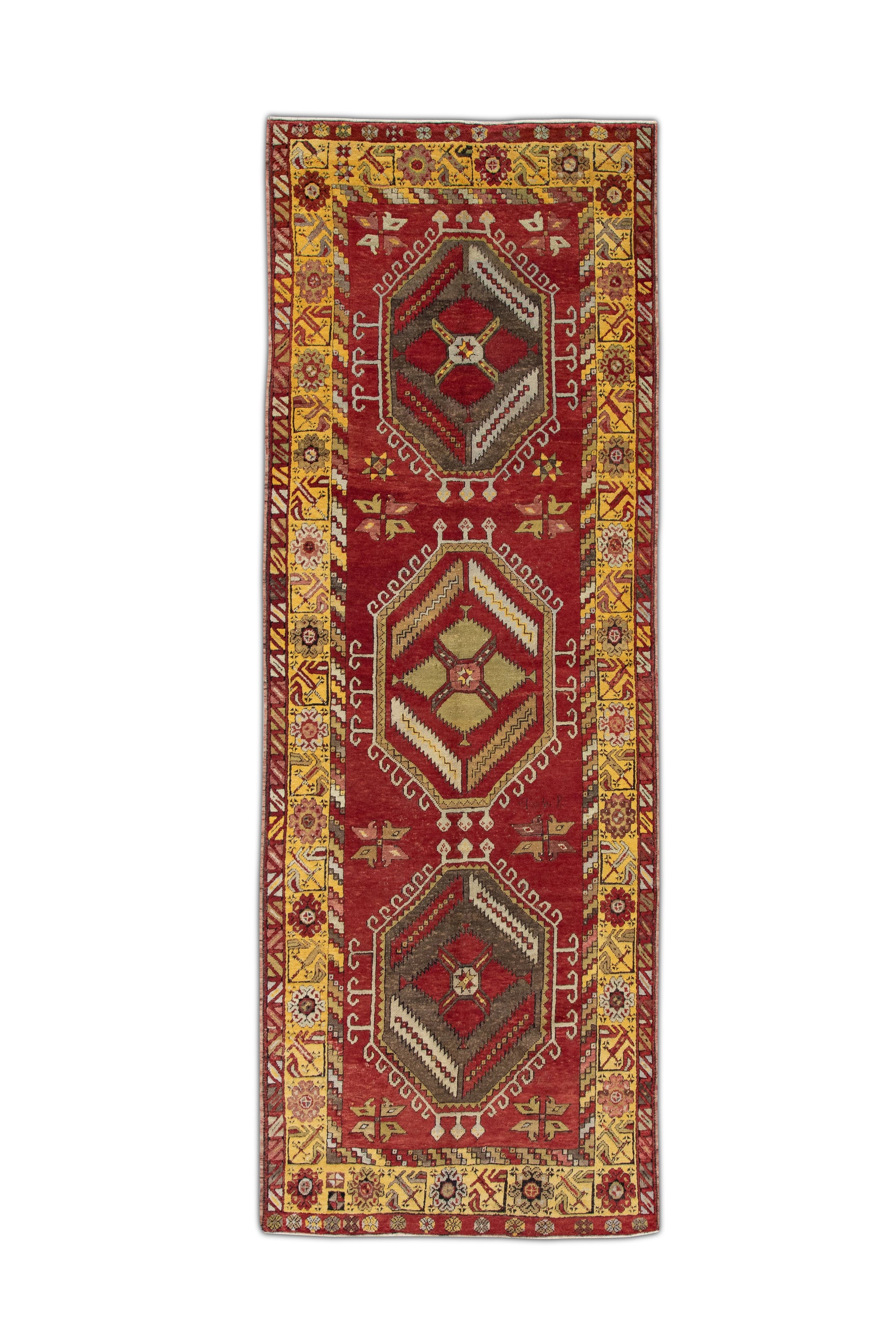 20” x 37” Vintage Turkish Oushak Mat Rug Yastik 70's Small Carpet Soft Red, Gray good & Gold