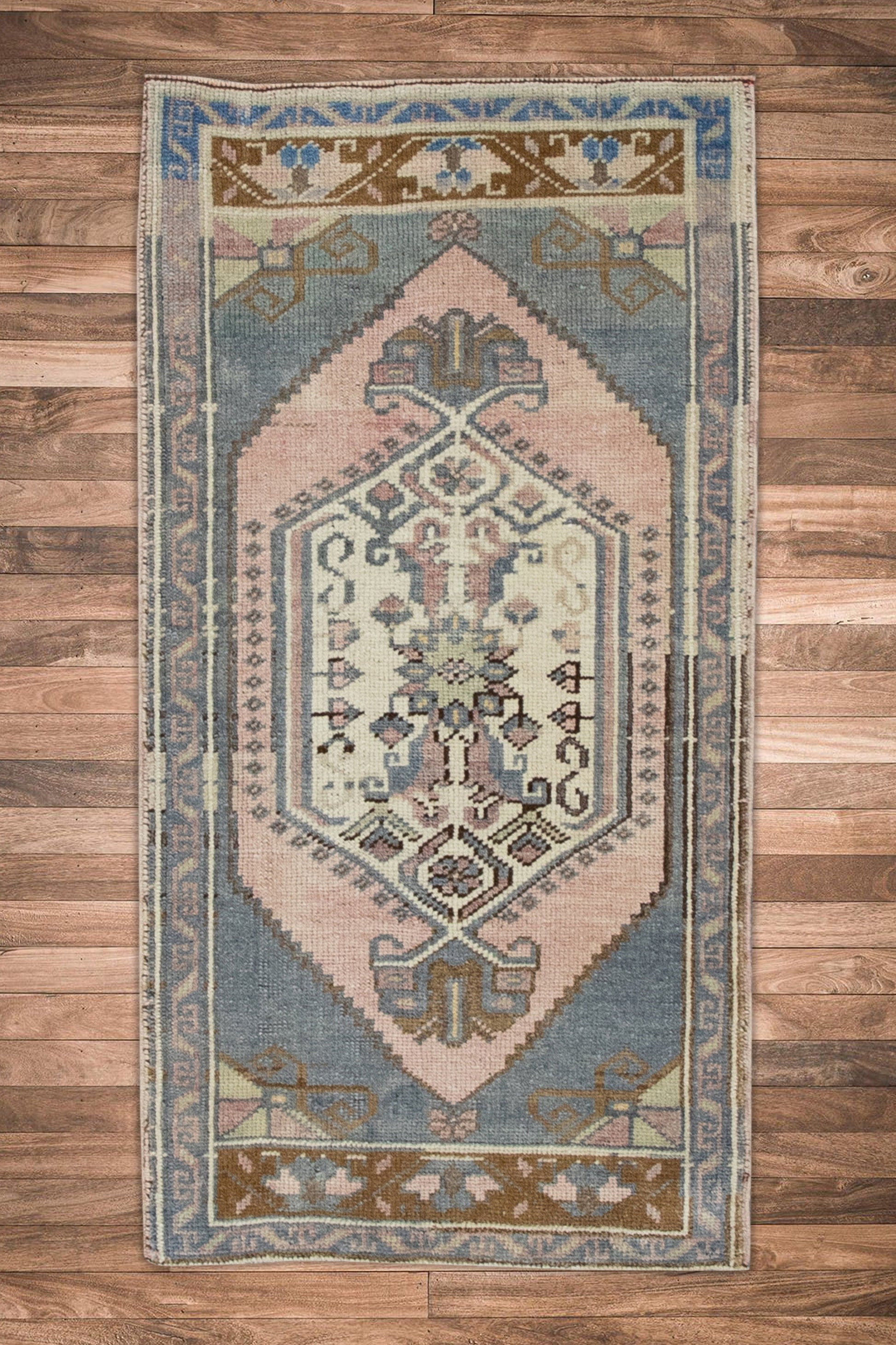 Oriental Hand Knotted Vintage Turkish Mini Rug 1'8" x 3'4" #8724