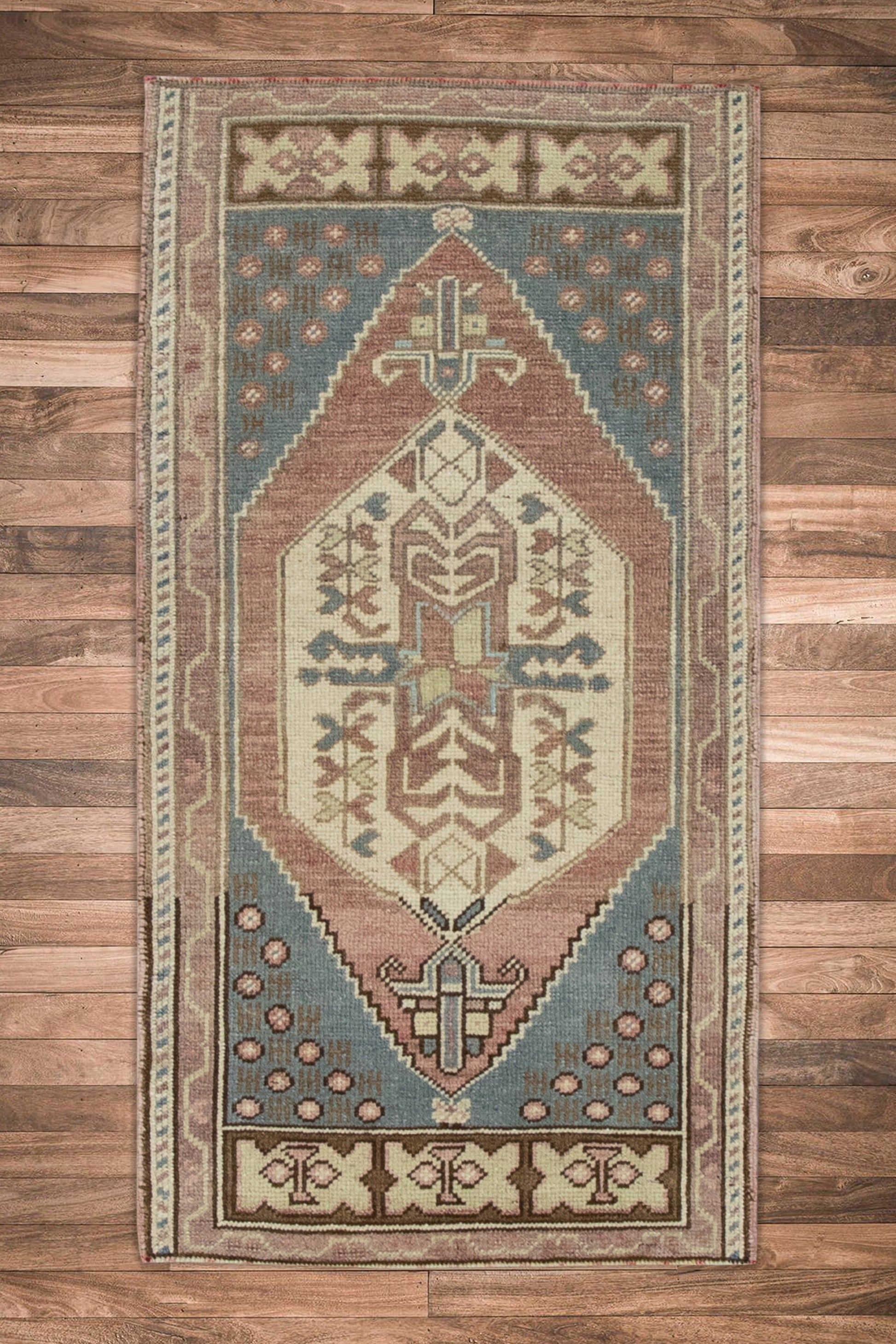 Oriental Hand Knotted Vintage Turkish Mini Rug 1'8" x 3'2" #8816