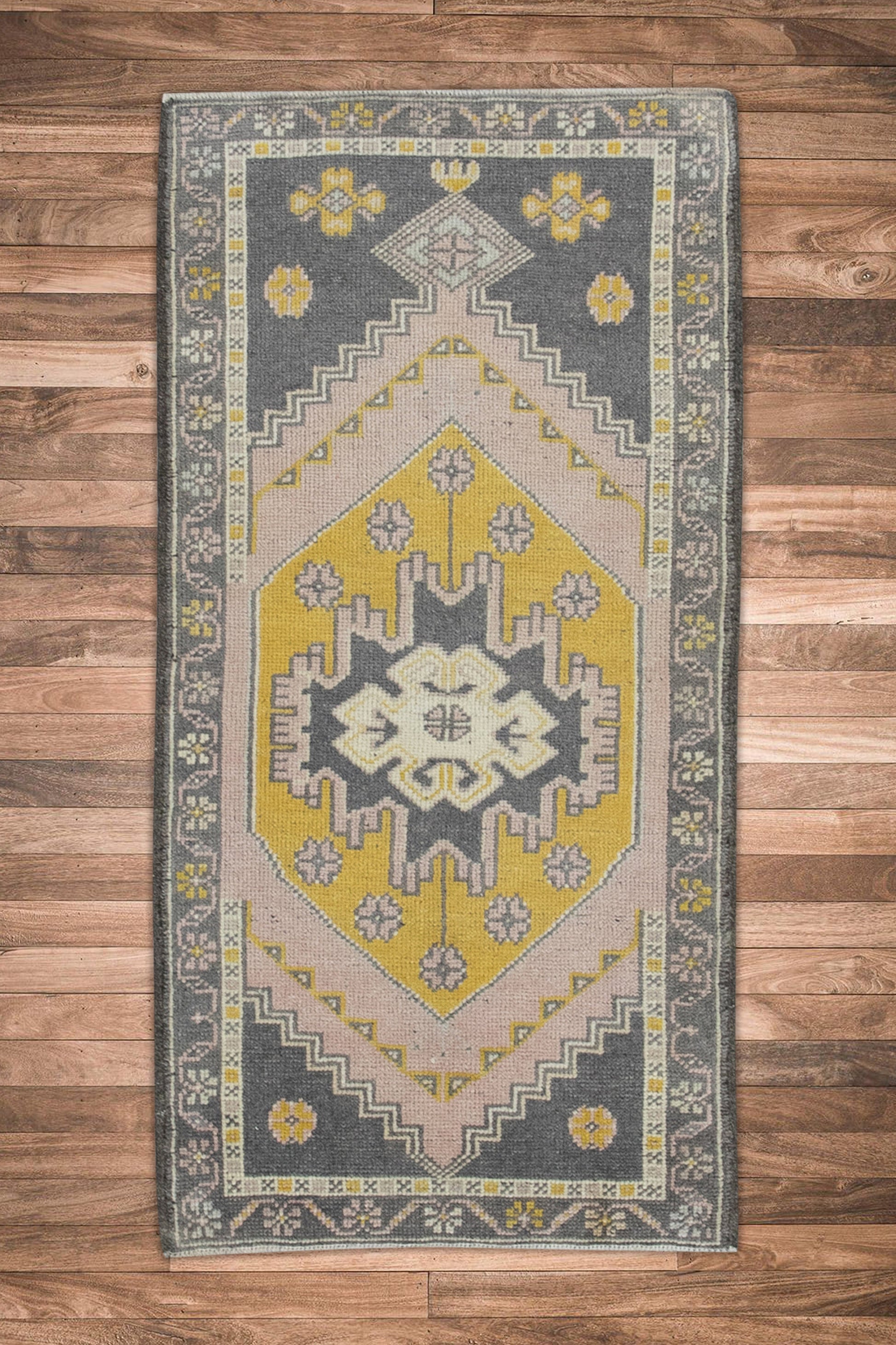Oriental Hand Knotted Vintage Turkish Mini Rug 1'10" x 3'7" #8657