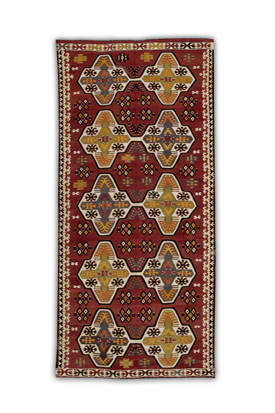 #306 Oriental Flat Weave Turkish Antique Kilim  4'7" x 9'4"