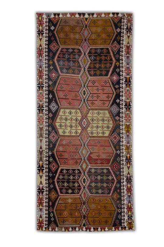 #309 Oriental Flat Weave Turkish Antique Kilim  6'4" x 13'10"