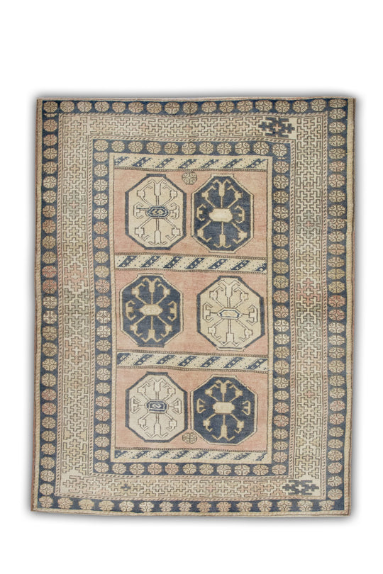 #100 Turkish Vintage Anatolian Rug  4'3" x 5'7"